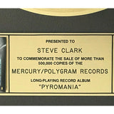 Def Leppard Pyromania RIAA Gold Album Award presented to guitarist Steve Clark - RARE - Record Award