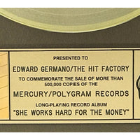 Donna Summer She Works Hard For The Money RIAA Gold Album Award - Record Award