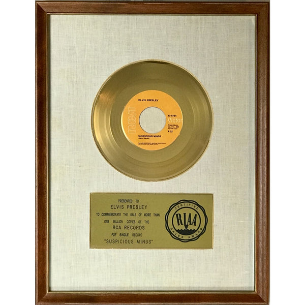 Elvis Presley ’Suspicious Minds’ RIAA Gold 45 Award presented to Elvis Presley- RARE - Record Award