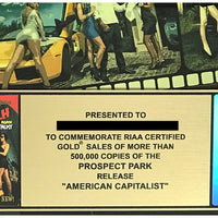Five Finger Death Punch American Capitalist RIAA Gold Award - Record Award