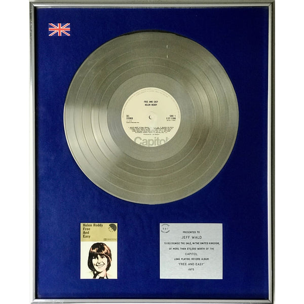 Helen Reddy Free And Easy BPI 1975 Silver LP Award - Record Award