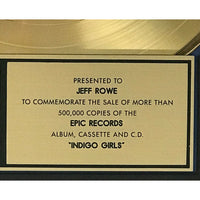 Indigo Girls self-titled RIAA Gold Album Award - Record Award