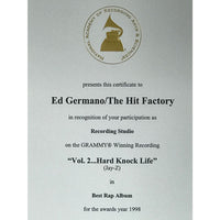 Jay-Z Vol. 2... Hard Knock Life RIAA 5x Multi-Platinum Album Award + Grammy Win Certificate - Record Award