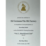 Jay-Z Vol. 2... Hard Knock Life RIAA 5x Multi-Platinum Album Award + Grammy Win Certificate - Record Award