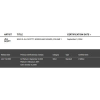 Jill Scott Who Is Jill Scott? RIAA 2x Multi-Platinum Album Award - Record Award