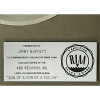 Jimmy Buffett Son Of A Son Of A Sailor RIAA Platinum LP Award presented to Jimmy Buffett - RARE - Record Award