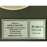 John Cougar American Fool ’80s Polygram Records 1M Sold Album Award - Record Award