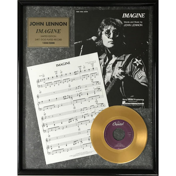 John Lennon Imagine Lyrics & 45 Collage - Music Memorabilia Collage