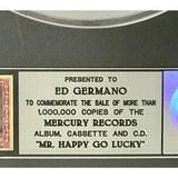 John Mellencamp Mr. Happy Go Lucky RIAA Platinum Album Award - Record Award