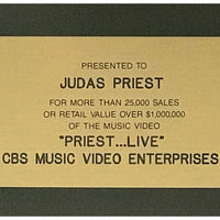 Judas Priest Priest... Live! 1988 RIAA Gold Video Award presented to Judas Priest - RARE - Record Award