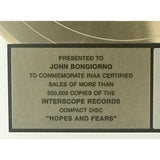 Keane Hopes And Fears RIAA Gold Album Award - Record Award