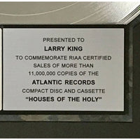 Led Zeppelin Houses Of The Holy RIAA 11x Multi-Platitum Award - Record Award