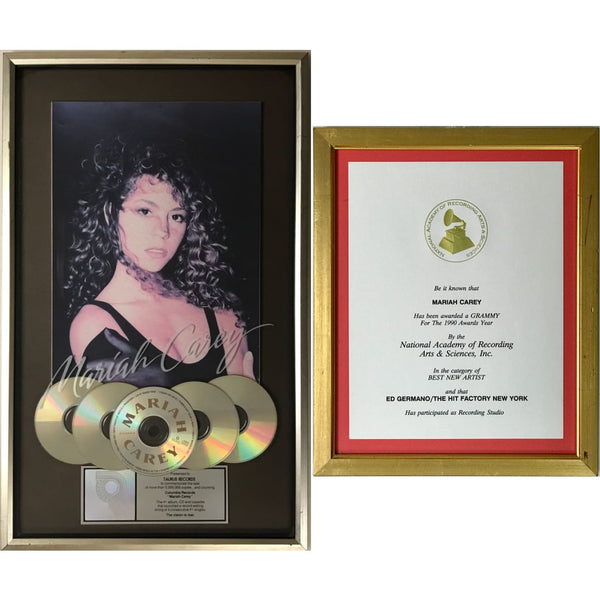 Mariah Carey debut RIAA 5x Multi-Platinum Album Award + Grammy Win Certificate - Record Award
