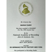 Mariah Carey debut RIAA 5x Multi-Platinum Album Award + Grammy Win Certificate - Record Award