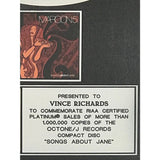 Maroon 5 Songs About Jane RIAA Platinum Album Award - Record Award