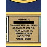 Missy Higgins ’Where I Stood’ RIAA Gold Single Award - Record Award