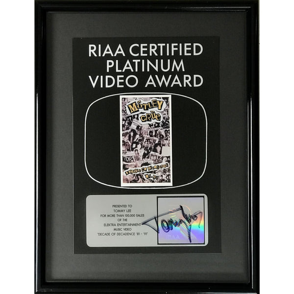 Mötley Crüe Decade Of Decadence ’81-’91 RIAA Platinum Video Award presented to & signed by Tommy Lee - RARE - Record Award