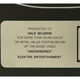 Mötley Crüe Uncensored 1987 RIAA Platinum Video Award - Record Award