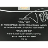 Mötley Crüe Uncensored RIAA Multi-Platinum Video Award presented to & signed by Tommy Lee - RARE - Record Award