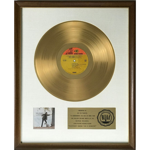 Neil Young Everyone Knows This Is Nowhere White Matte RIAA Gold LP Award - RARE - Record Award