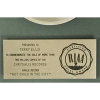 Nick Gilder ’Hot Child In The City’ RIAA Platinum Single Award - Record Award