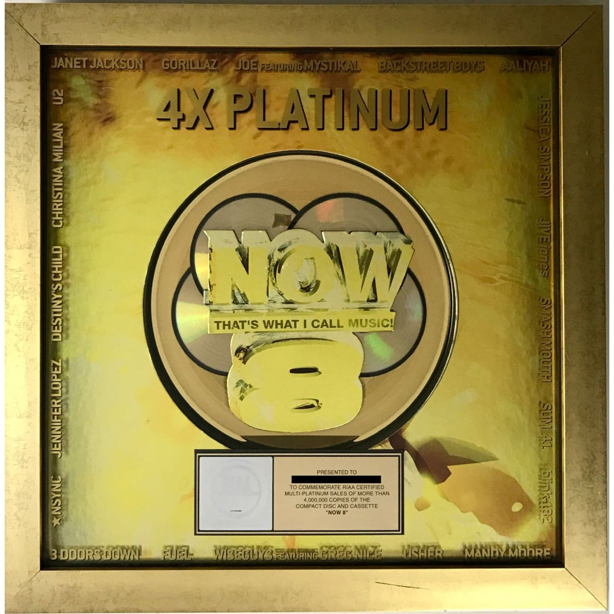 musicgoldmine.com - NOW 8 Multi-Artist RIAA 4x Multi-Platinum Award ...