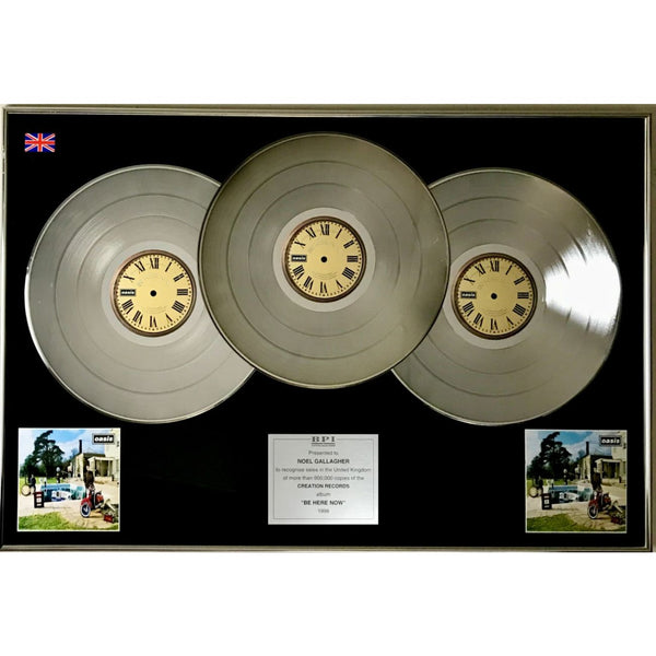 Oasis Be Here Now BPI Triple Platinum Award presented to & signed by Noel Gallagher w/BAS COA - RARE - Record Award