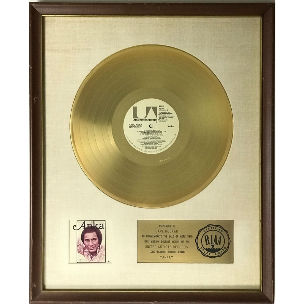 musicgoldmine.com - Paul Anka - Anka RIAA Gold LP Award - RARE