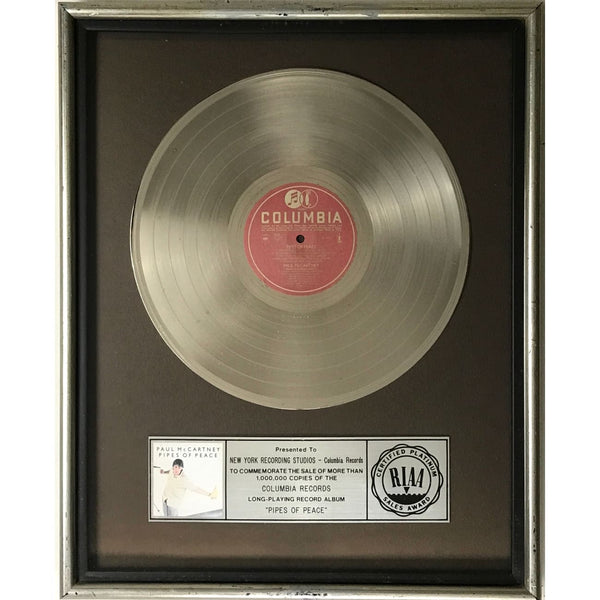 Paul McCartney Pipes Of Peace RIAA Platinum Album Award - Record Award