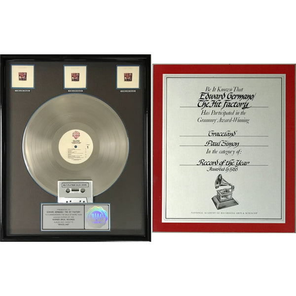 Paul Simon Graceland RIAA 3x Multi-Platinum Album Award + Grammy Win Certificate - Record Award