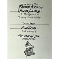 Paul Simon Graceland RIAA 3x Multi-Platinum Album Award + Grammy Win Certificate - Record Award