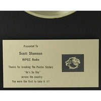 Pointer Sisters ’He’s So Shy’ 1980 Planet Records label award - Record Award