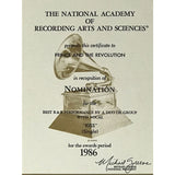 Prince 1986 ’Kiss’ Grammy Nomination Certificate presented to Prince And The Revolution - RARE - Record Award