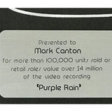 Prince Purple Rain RIAA Platinum Video Award - Record Award