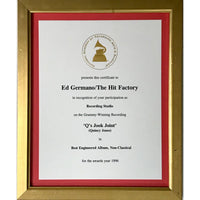 Quincy Jones Q’s Jook Joint RIAA Gold Album Award + Grammy Win Certificate - Record Award