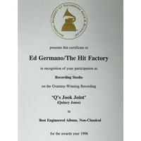 Quincy Jones Q’s Jook Joint RIAA Gold Album Award + Grammy Win Certificate - Record Award