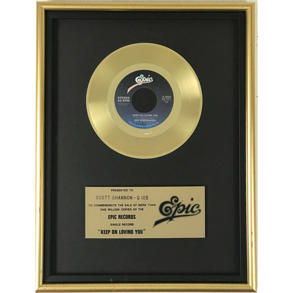R.E.O. Speedwagon Keep On Lovin’ You Epic label 45 award - Record Award