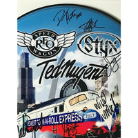 R.E.O. Speedwagon Styx Ted Nugent Signed Drumhead w/BAS LOA - Music Memorabilia