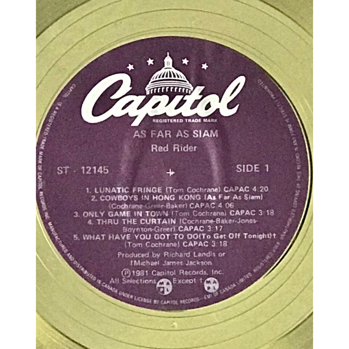 musicgoldmine.com - Red Rider As Far As Siam CRIA Gold Album Award ...
