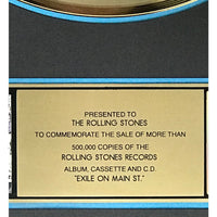 Rolling Stones Exile On Main St. RIAA Gold Album Award presented to The Rolling Stones - RARE - Record Award