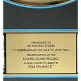 Rolling Stones Exile On Main St. RIAA Gold Album Award presented to The Rolling Stones - RARE - Record Award