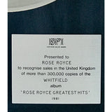 Rose Royce Greatest Hits BPI Platinum Album Award presented to Rose Royce - RARE - Record Award