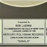 Rush Signals RIAA Platinum Album Award - Record Award