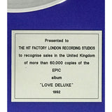 Sade Love Deluxe Epic Records UK Silver Award - Record Award