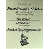 Stevie Wonder ’I Wish’ 1977 Grammy Win Studio Plaque - RARE - Record Award