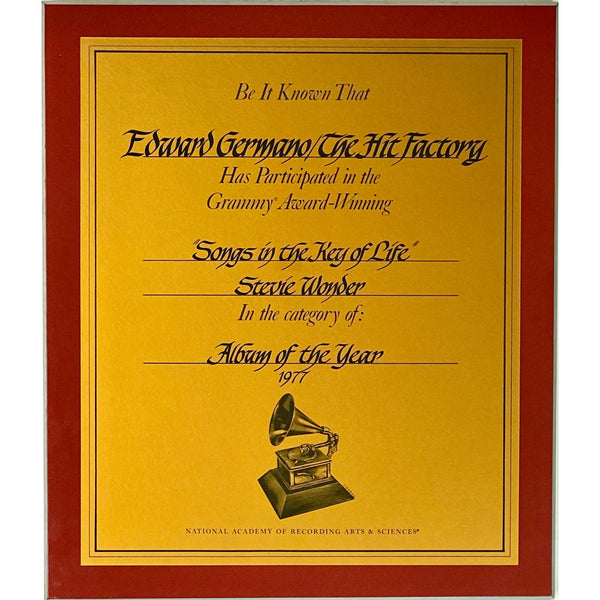 Stevie Wonder Songs In The Key Of Life 1977 Grammy Album Of The Year Win Studio Plaque - RARE - Record Award