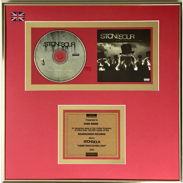 Stone Sour Come What(Ever) May BPI Gold Album Award presented to guitarist - Record Award