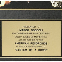 System Of A Down debut RIAA Gold Album Award - Record Award