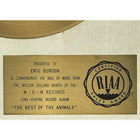 The Animals Best Of... White Matte RIAA Gold LP Award presented to Eric Burdon - RARE - Record Award