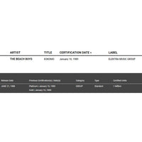 The Beach Boys Kokomo RIAA Platinum Single Award - Record Award